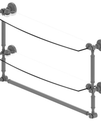 Waverly Place 24" 2-Tier Glass Shelf and Towel Bar, Matte Gray
