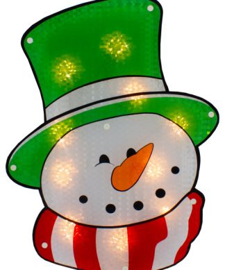 15.75" Lighted Holographic Snowman Christmas Window Silhouette