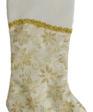 20.5" Gold and White Glitter Poinsettia Christmas Stocking With Velvet Cuff