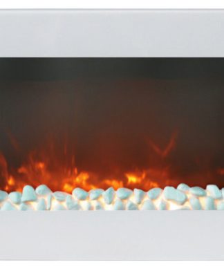 30" Wall Mount Electric Fireplace With Crystal Display, Timer, and Remote, White