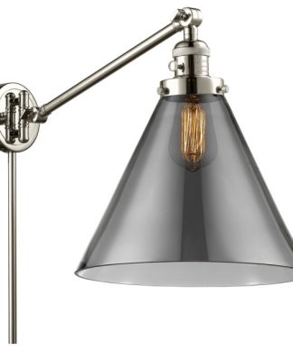 X-Large Cone 1-Light Swing Arm, Polished Nickel, Plated Smoke