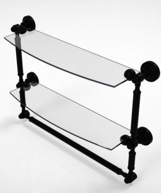 Waverly Place 18" 2-Tiered Glass Shelf With Integrated Towel Bar, Matte Black