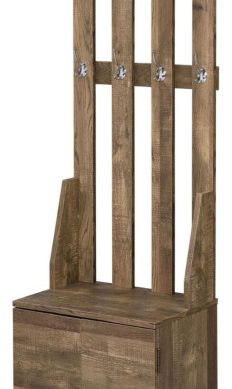Wooden Hall Tree with 8 Hooks and Bottom Compartment, Weathered Brown