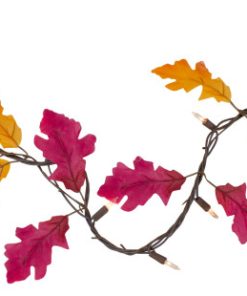 35-Count Fall Harvest Leaves Mini Light Garland Set 9ft Brown Wire