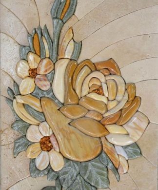 3D Eurasian Floral, Mosaic Stone Artwork, 12"x20"