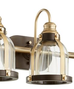 3-Light Banded Dome Vanity Fixture, Aged Brass With Oiled Bronze