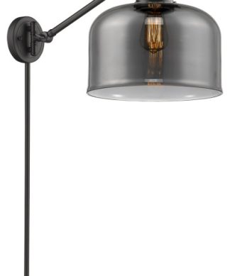 X-Large Bell 1 Light Swing Arm or Wall Lamp, Oil Rubbed Bronze, Plated Smoke