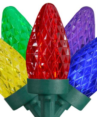 50 Count Multi-Color LED C7 Faceted Christmas Lights 20.25' Green Wire