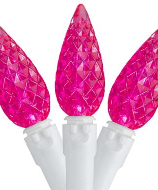 70 Count Pink LED C6 Faceted Christmas Lights 22.5' White Wire