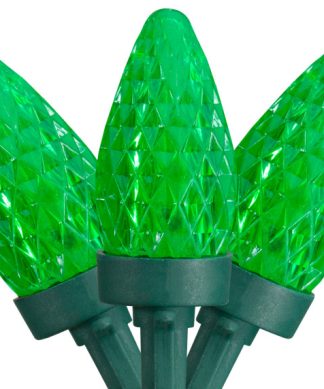 50 Count Green LED C7 Faceted Christmas Lights 20.25' Green Wire