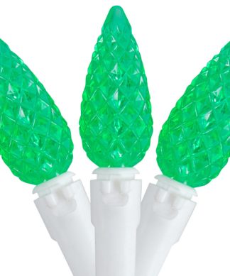 70 Count Green LED C6 Faceted Christmas Lights 22.5' White Wire