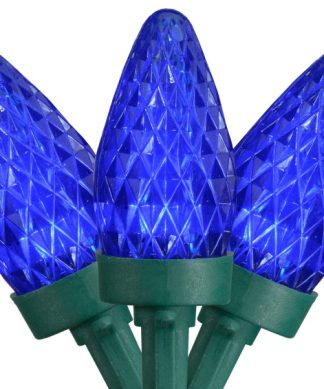 50 Count Blue LED C7 Faceted Christmas Lights 20.25' Green Wire