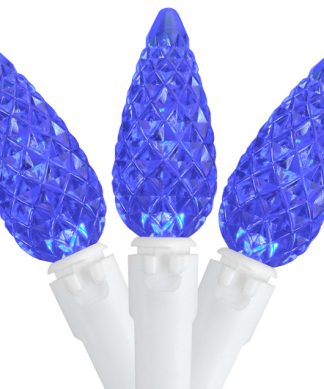 70 Count Blue LED C6 Faceted Christmas Lights 22.5' White Wire