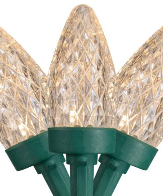 50 Count Warm White LED C7 Faceted Christmas Lights 20.25' Green Wire