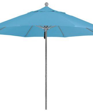 9 Foot Pacifica Fabric Aluminum Pulley Lift Patio Market Umbrella, Silver Pole