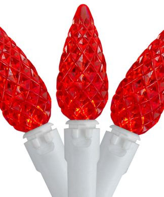 70 Count Red LED C6 Faceted Christmas Lights 22.5' White Wire