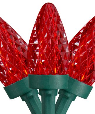 50 Count Red LED C7 Faceted Christmas Lights 20.25' Green Wire