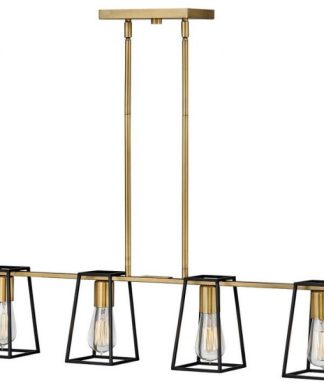 4 Light Linear Chandelier in Industrial Style - 33.5 Inches Wide by 7.5 Inches