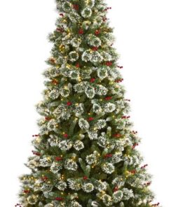8? Frosted Swiss Pine Christmas Tree with 550 Clear LED Lights and Berries
