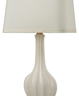 34" Fluted Ceramic Table Lamp, White Glaze w/ Cream Faux Silk Shade