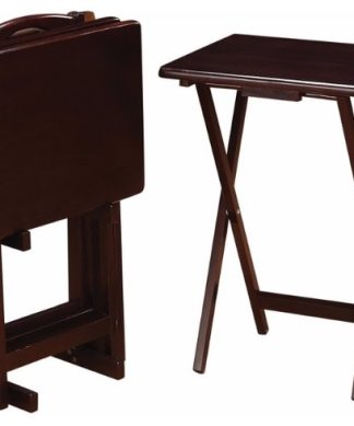 5 Piece Rectangular Wooden Tray Table Set, Brown