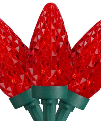 50 Count Red LED Faceted C9 Christmas Light Set 20.25' Green Wire