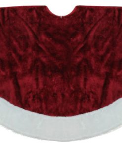 48" White and Burgundy Plush Christmas Tree Skirt