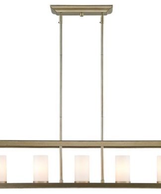 5-Light Linear White Gold Pendant With Opal Glass