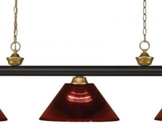 Riviera Billiard, 3-Light, Bronze & Satin Gold, Burgundy Shade, 16"H