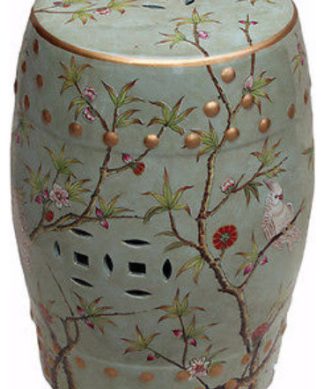 Vintage Style Famille Verte Porcelain Garden Stool Lucky Fish Motif