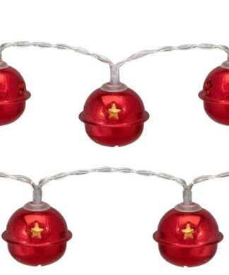 10-Count Warm White LED Red Christmas Bells Fairy Lights 5.5' Copper Wire