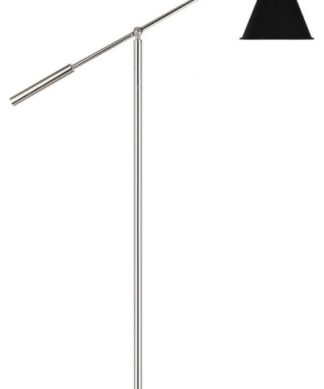 46 Inch 9.3W 1 LED Cone Floor Lamp Midnight Black Finish Burnished Brass Metal
